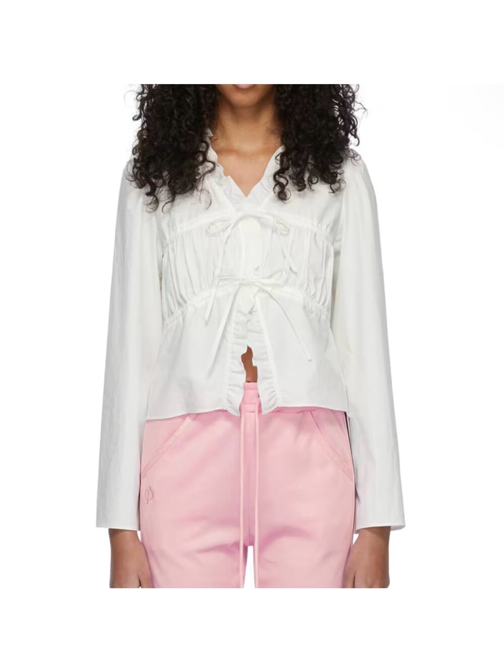 Ssense Ruffled White Tie Front Peasant Blouse Size 1